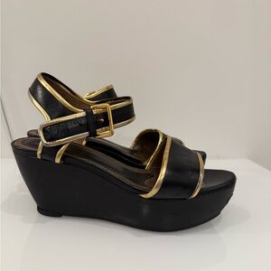MARNI Iconic Black and Gold Platform Sandals Size 8